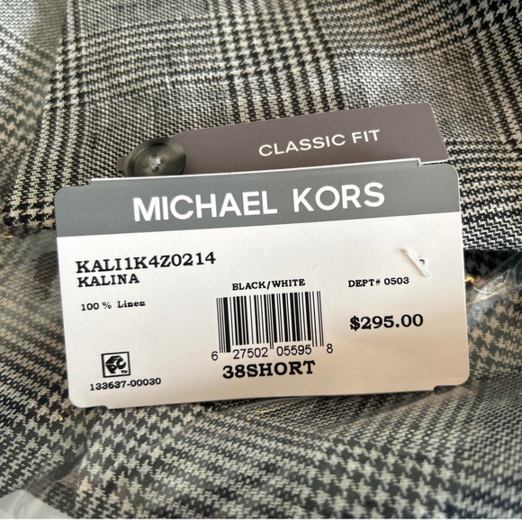 NWT Michael Kors Classic Fit Linen Sport Coat, Black/White Plaid, Men’s 38S - Picture 9 of 10